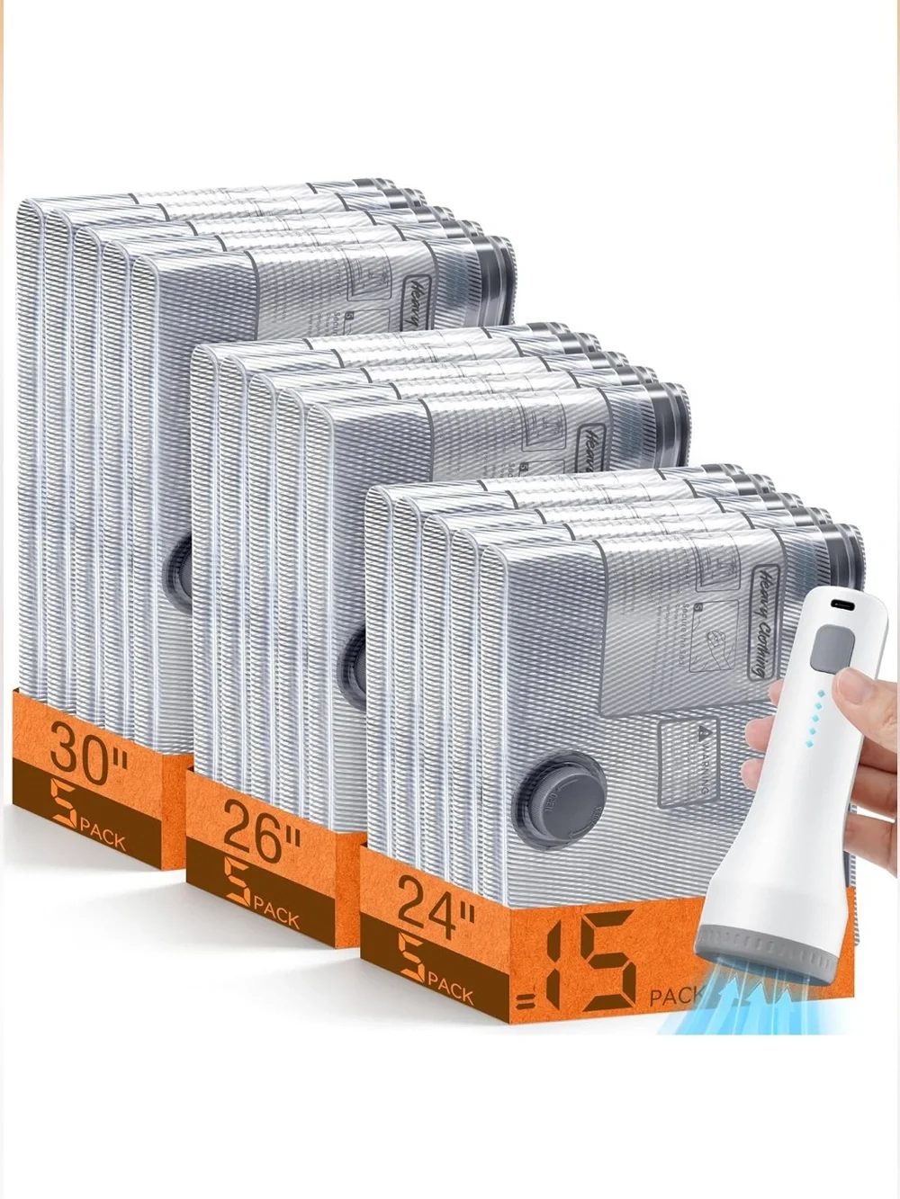 15 pack Vacuum Storage Bags for travel with cordless pump space saver bags